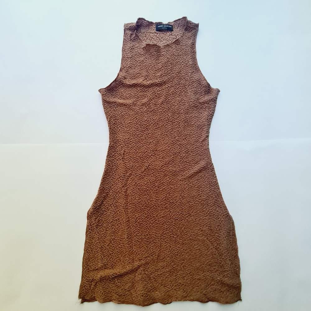 Naked Wardrobe Textured Mini Dress in Taupe Size S